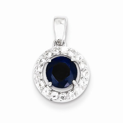 Sterling Silver Rhodium Plated White Topaz & Sapphire Pendant, Charm