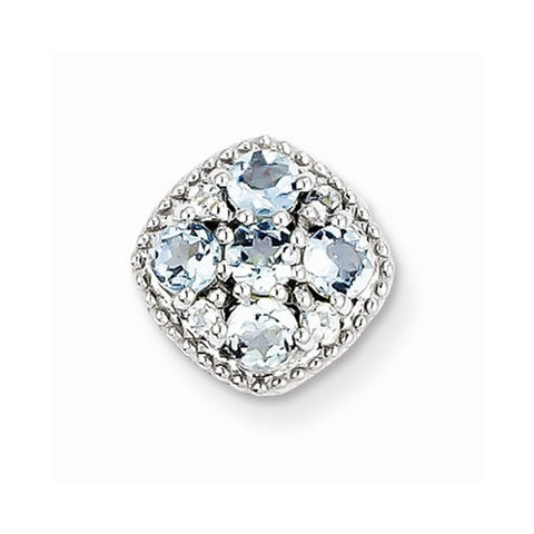 Sterling Silver Rhodium Plated Aquamarine Square Slide Pendant, Pendants for Necklace