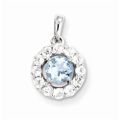 Sterling Silver Rhodium Plated White Topaz & Aquamarine pendant, Dazzling Pendants for Necklace