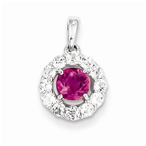 Sterling Silver Rhodium Plated White Topaz & Pink Tourm. pendant, Beautiful Pendants for Necklace