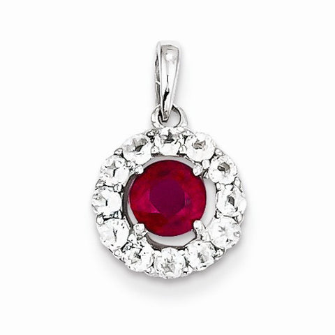 Sterling Silver Rhodium Plated White Topaz & African Ruby pendant, Delightful Pendants for Necklace