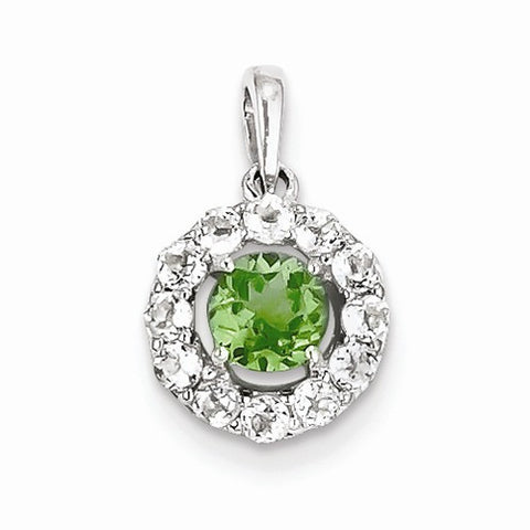 Sterling Silver Rhodium Plated White Topaz & Tsavorite pendant, Fine Pendants for Necklace