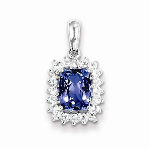 Sterling Silver Rhodium Plated White Topaz & Tanzanite pendant, Classy Pendants for Necklace