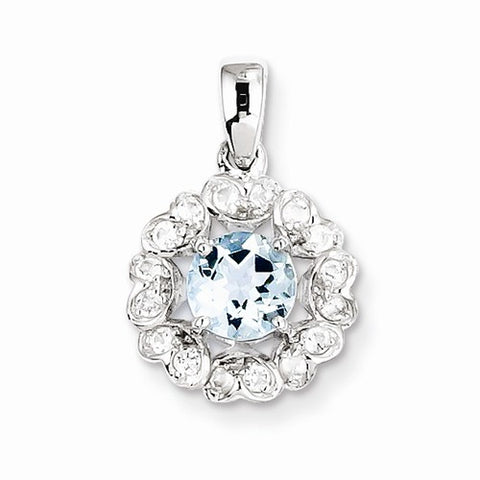 Sterling Silver Rhodium Plated White Topaz Aquamarine Pendant, Pendants for Necklace