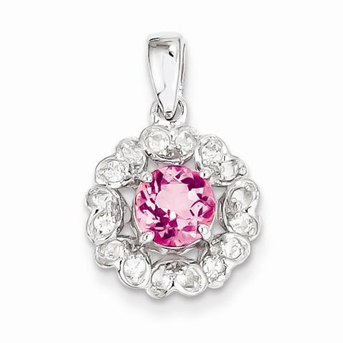 Sterling Silver Rhodium Plated White Topaz Pink Tourmaline pendant, Alluring Pendants for Necklace