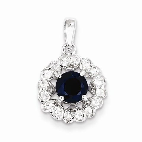 Sterling Silver Rhodium Plated White Topaz & Sapphire Pendant, Charm