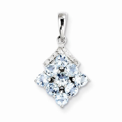 Sterling Silver Rhodium Plated Diamond & Aquamarine pendant, Dazzling Pendants for Necklace
