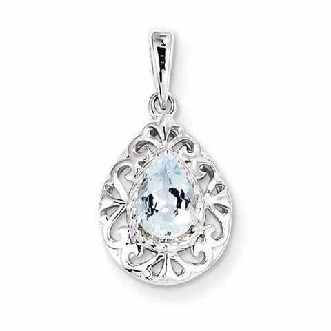 Sterling Silver Rhodium Plated Aquamarine Teardrop Pendant, Pendants for Necklace