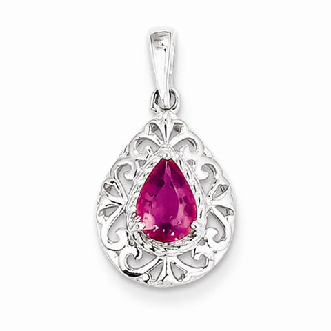 Sterling Silver Rhodium Plated Pink Tourmaline Teardrop Pendant, Pendants for Necklace