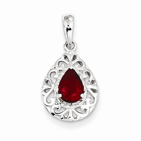 Sterling Silver Rhodium Plated African Ruby Teardrop Pendant, Pendants for Necklace