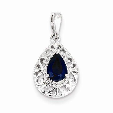 Sterling Silver Rhodium Plated Sapphire Teardrop Pendant, Pendants for Necklace