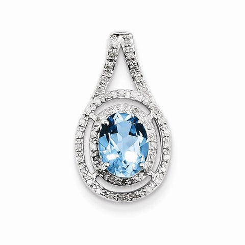Sterling Silver Diamond & Light Swiss Blue Topaz Oval Pendant, Appealing Pendants for Necklace