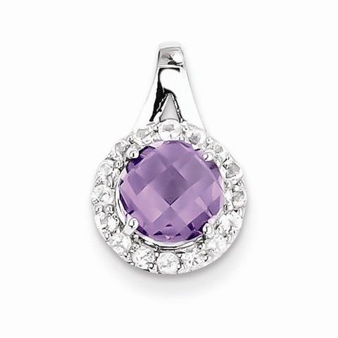 Sterling Silver White Topaz & Pink Amethyst Circle Pendant, Charm