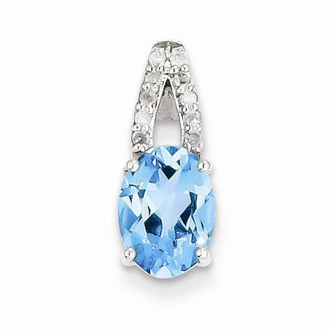 Sterling Silver Diamond & Light Swiss Blue Topaz Oval pendant, Dazzling Pendants for Necklace