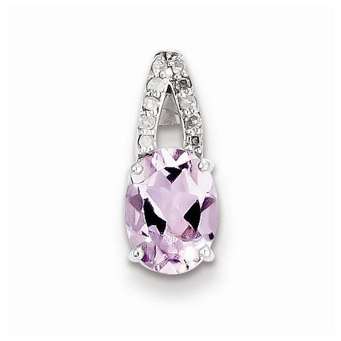 Sterling Silver Diamond & Pink Amethyst Oval pendant, Delightful Pendants for Necklace