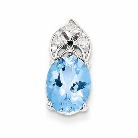 Sterling Silver Diamond & Light Swiss Blue Topaz Oval Pendant, Pendants for Necklace