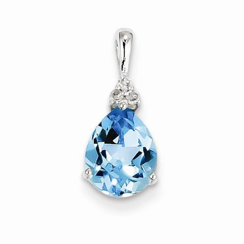 Sterling Silver Diamond & Light Swiss Blue Topaz Teardrop pendant, Gorgeous Pendants for Necklace