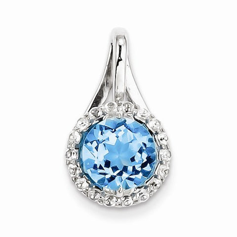 Sterling Silver White Topaz & Light Swiss Blue Topaz Circle Pendant, Alluring Pendants for Necklace