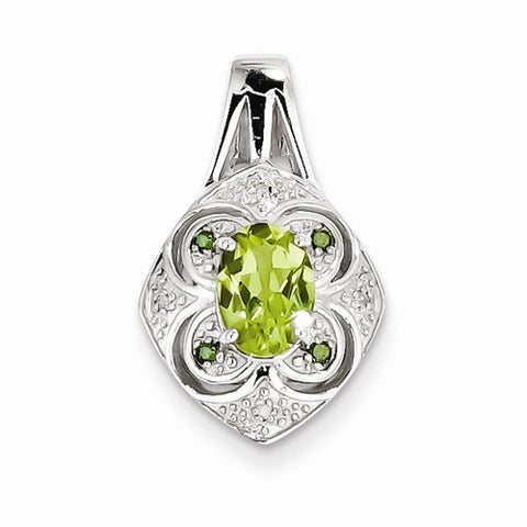 Sterling Silver White/Green Diamond & Peridot Oval Pendant, Pendants for Necklace