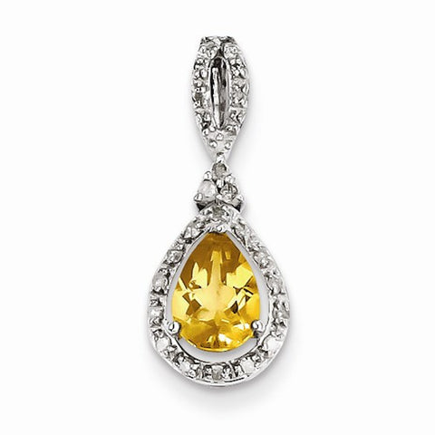 Sterling Silver Diamond & Citrine Teardrop Pendant, Pendants for Necklace