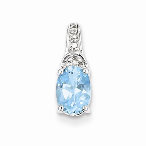 Sterling Silver Diamond & Light Swiss Blue Topaz Oval Pendant, Appealing Pendants for Necklace