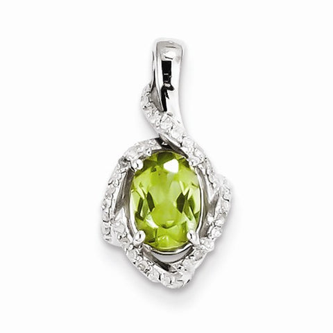 Sterling Silver Diamond & Peridot Oval pendant, Fine Pendants for Necklace