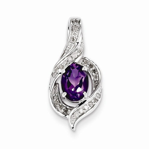 Sterling Silver Diamond & African Amethyst Oval Pendant, Pendants for Necklace