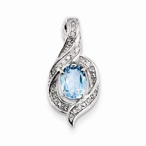 Sterling Silver Diamond & Light Swiss Blue Topaz Oval pendant, Stylish Pendants for Necklace