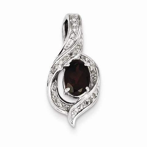 Sterling Silver Diamond & Garnet Oval pendant, Alluring Pendants for Necklace