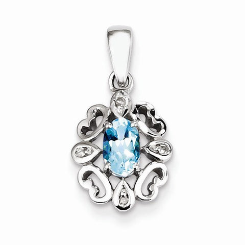 Sterling Silver Rhodium Plated Dia. & Sky Blue Topaz Oval pendant, Dazzling Pendants for Necklace