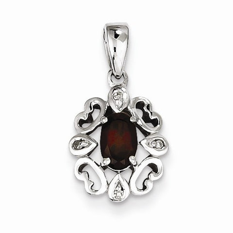 Sterling Silver Rhodium Plated Diamond & Garnet Oval pendant, Delightful Pendants for Necklace