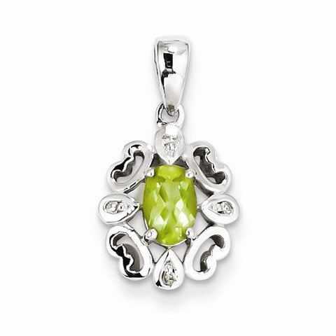 Sterling Silver Rhodium Plated Diamond & Peridot Oval pendant, Exquisite Pendants for Necklace