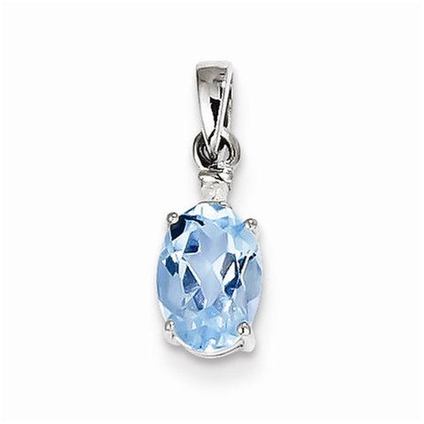 Sterling Silver Rhodium Plated Dia. & Sky Blue Topaz Oval pendant, Gorgeous Pendants for Necklace