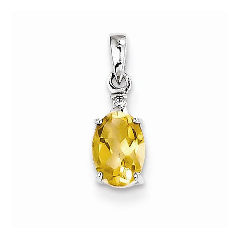 Sterling Silver Rhodium Plated Diamond & Citrine Oval pendant, Lovely Pendants for Necklace