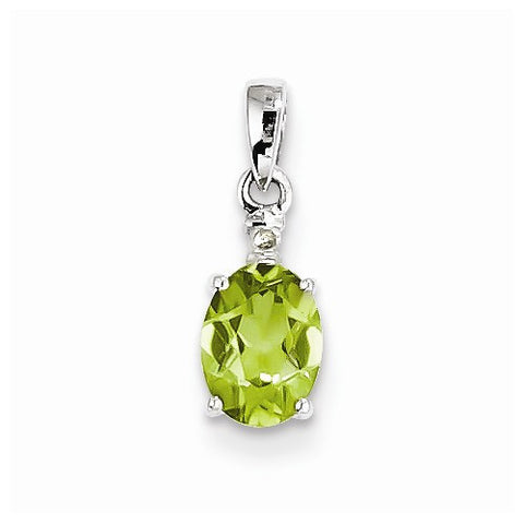 Sterling Silver Rhodium Plated Diamond & Peridot Oval pendant, Classy Pendants for Necklace