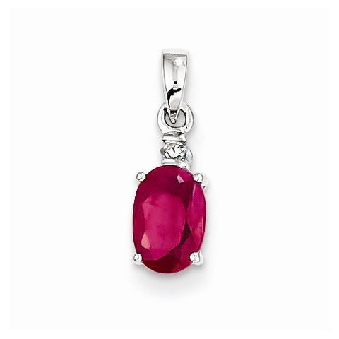 Sterling Silver Rhodium Plated Diamond & Ruby Oval pendant, Alluring Pendants for Necklace