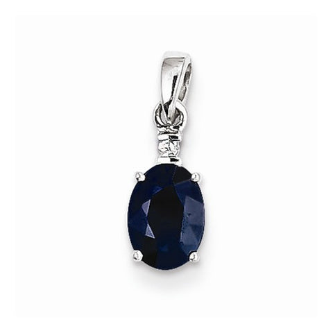 Sterling Silver Rhodium Plated Diamond & Sapphire Oval pendant, Appealing Pendants for Necklace