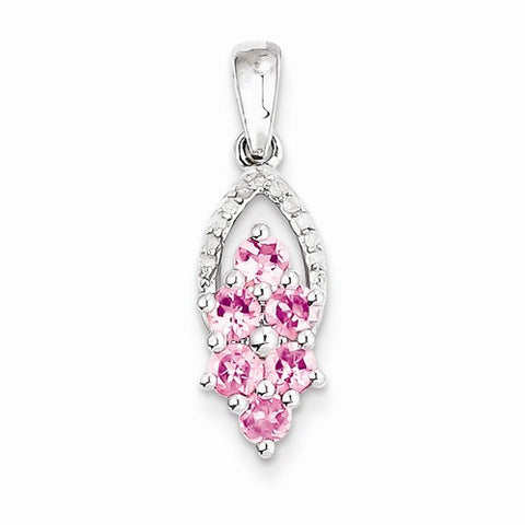 Sterling Silver Diamond & Pink Tourmaline Pendant, Pendants for Necklace