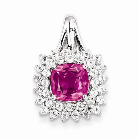 Sterling Silver White Topaz & Pink Tourmaline Square Pendant, Pendants for Necklace