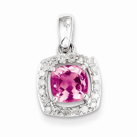 Sterling Silver Diamond & Pink Tourmaline Square pendant, Dazzling Pendants for Necklace