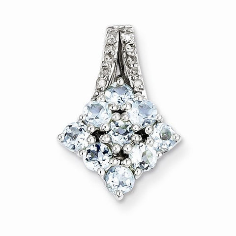 Sterling Silver Diamond & Aquamarine Square pendant, Exquisite Pendants for Necklace