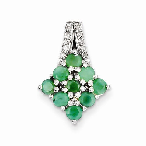 Sterling Silver Diamond & Emerald Square Pendant, Pendants for Necklace