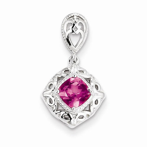 Sterling Silver Pink Tourmaline Square Pendant, Pendants for Necklace
