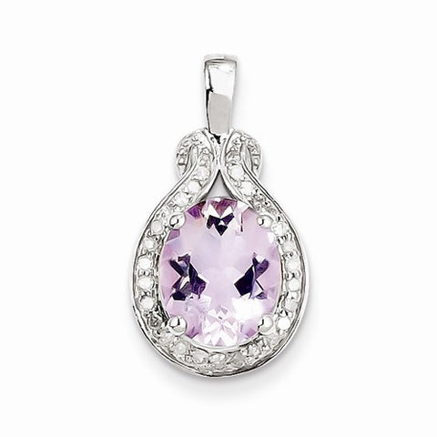 Sterling Silver Diamond Pink Amethyst Pendant, Delightful Pendants for Necklace
