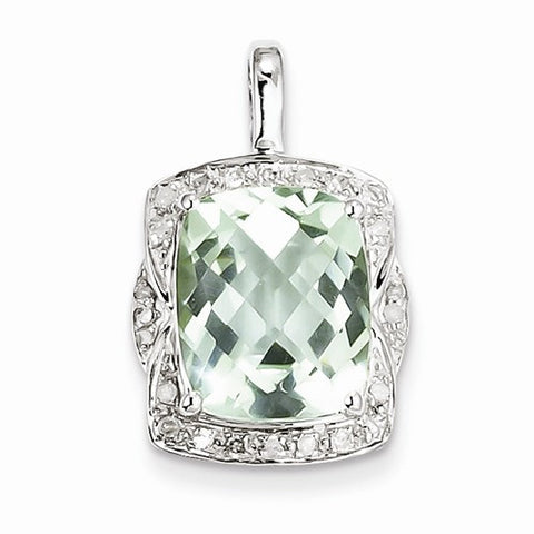 Sterling Silver Diamond Green Quartz Pendant, Fine Pendants for Necklace