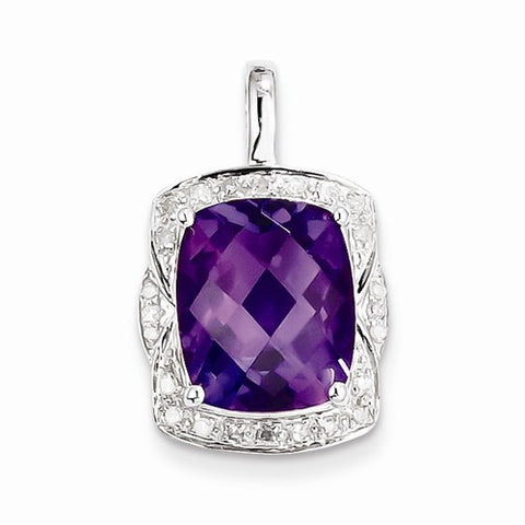Sterling Silver Diamond Amethyst Pendant, Pendants for Necklace