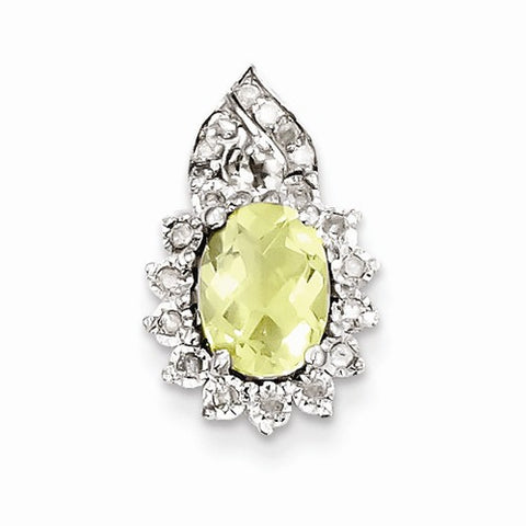 Sterling Silver Diamond Lemon Quartz Pendant, Charm