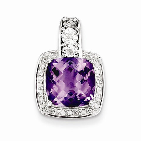 Sterling Silver Diamond Amethyst Pendant, Delightful Pendants for Necklace