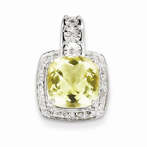 Sterling Silver Diamond & Lemon Quartz Pendant, Fine Pendants for Necklace