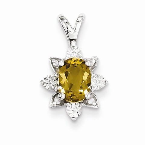 Sterling Silver Diamond & Whiskey Quartz pendant, Fine Pendants for Necklace